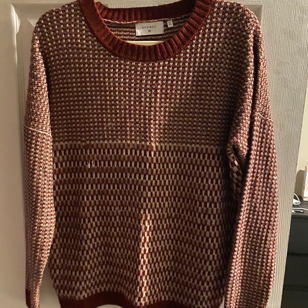 Everly Red and White Crewneck Sweater